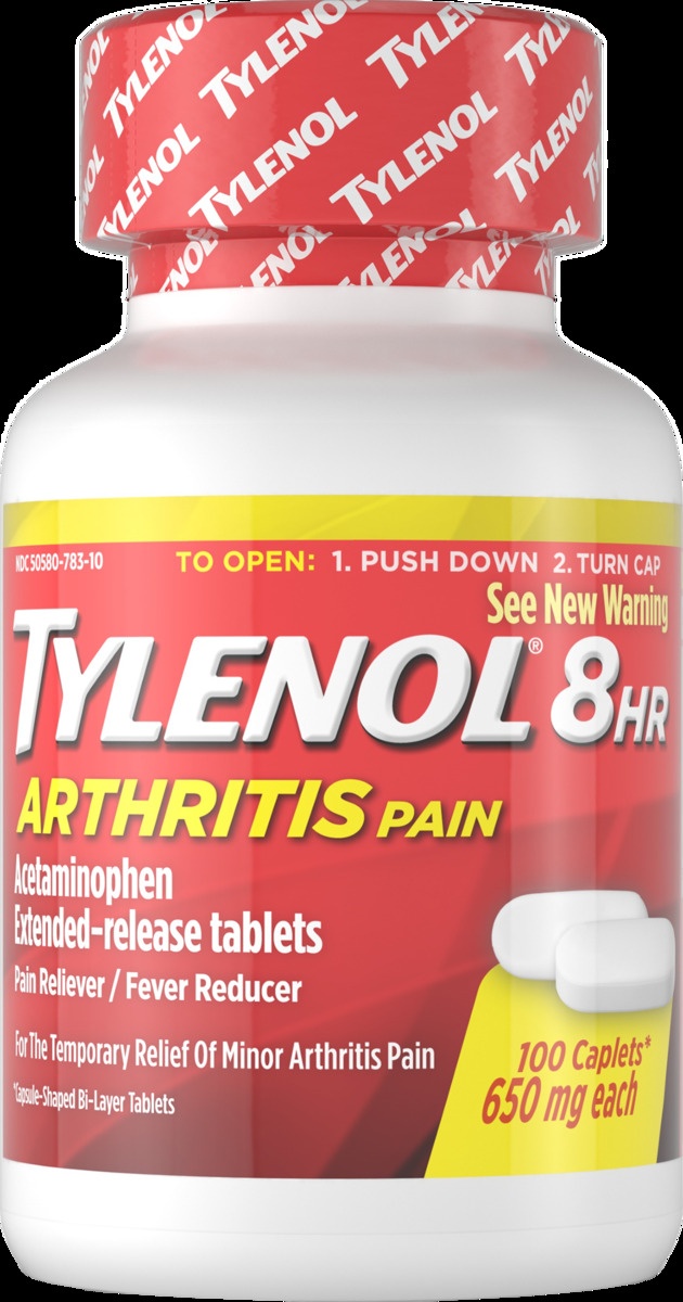 slide 4 of 5, Tylenol 8 Hour Arthritis Pain Relief Extended Release Tablets, 650 mg Acetaminophen, Joint Pain Reliever & Fever Reducer Medicine, Oral Caplets for Arthritis & Joint Pain, 100 ct