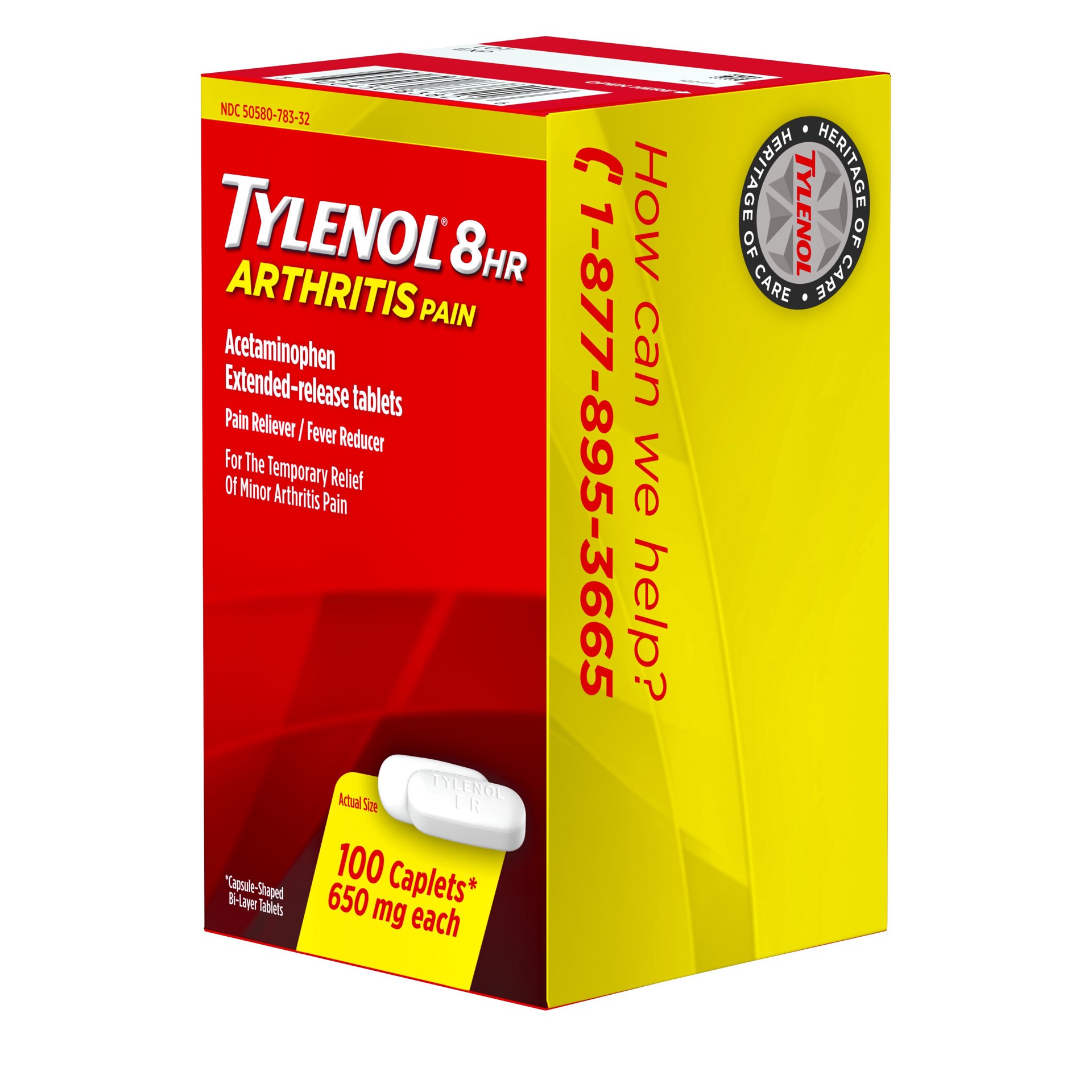 slide 3 of 9, Tylenol 8HR Arthritis Pain Relief Caplets, 650 mg Acetaminophen Pain Relief Pills for Minor Arthritis Pain & Joint Pain, Fever Reducer, Oral Pain Reliever for Joint Pain; 100 ct.; Pack of 1, 100 ct