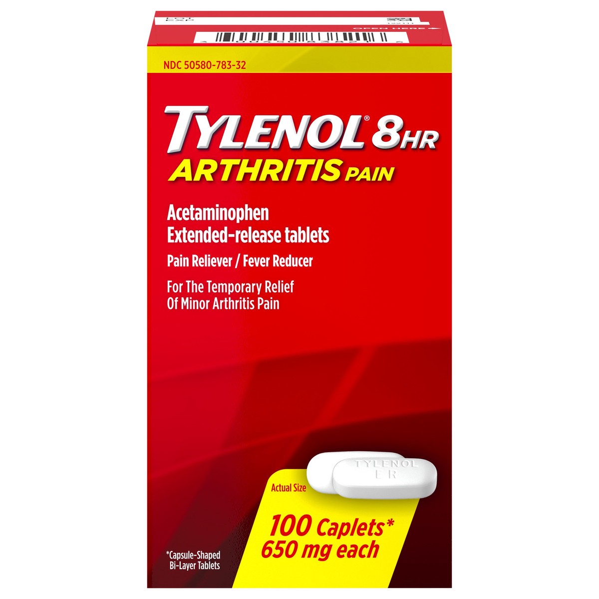slide 1 of 1, Tylenol 8HR Arthritis Pain Relief Caplets, 650 mg Acetaminophen Pain Relief Pills for Minor Arthritis Pain & Joint Pain, Fever Reducer, Oral Pain Reliever for Joint Pain; 100 ct.; Pack of 1, 100 ct