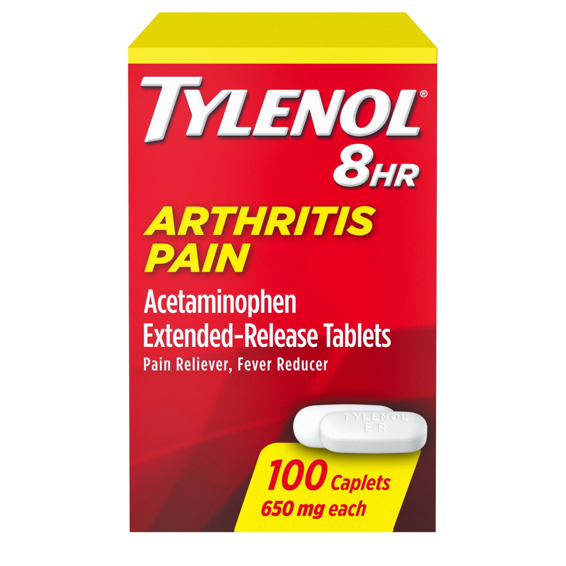 slide 1 of 9, Tylenol 8HR Arthritis Pain Relief Caplets, 650 mg Acetaminophen Pain Relief Pills for Minor Arthritis Pain & Joint Pain, Fever Reducer, Oral Pain Reliever for Joint Pain; 100 ct.; Pack of 1, 100 ct