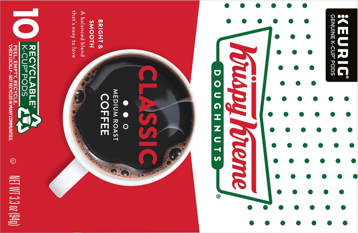 slide 10 of 10, Krispy Kreme Classic Keurig Single-Serve K-Cup Pods, Medium Roast Coffee, 10 Count, 10 ct