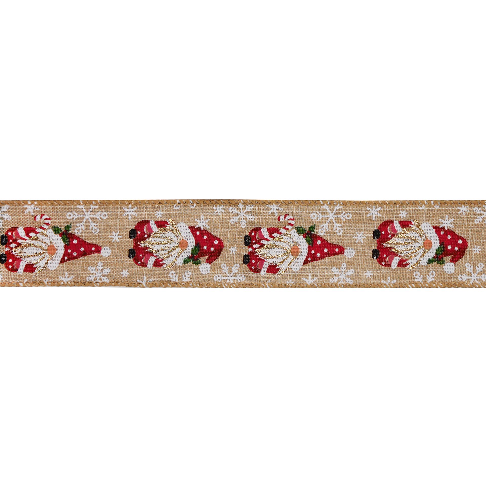 slide 3 of 3, 1.5" X 30ft. Santa Gnomes Wired Faux Linen Ribbon By Celebrate It, 1.5 in x 30 ft