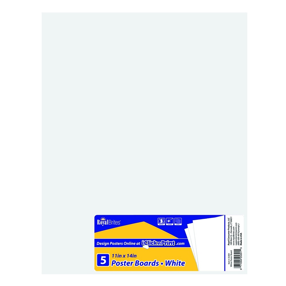 slide 1 of 1, Royal Brites White Poster Boards, 5 ct; 11 in x 14 in