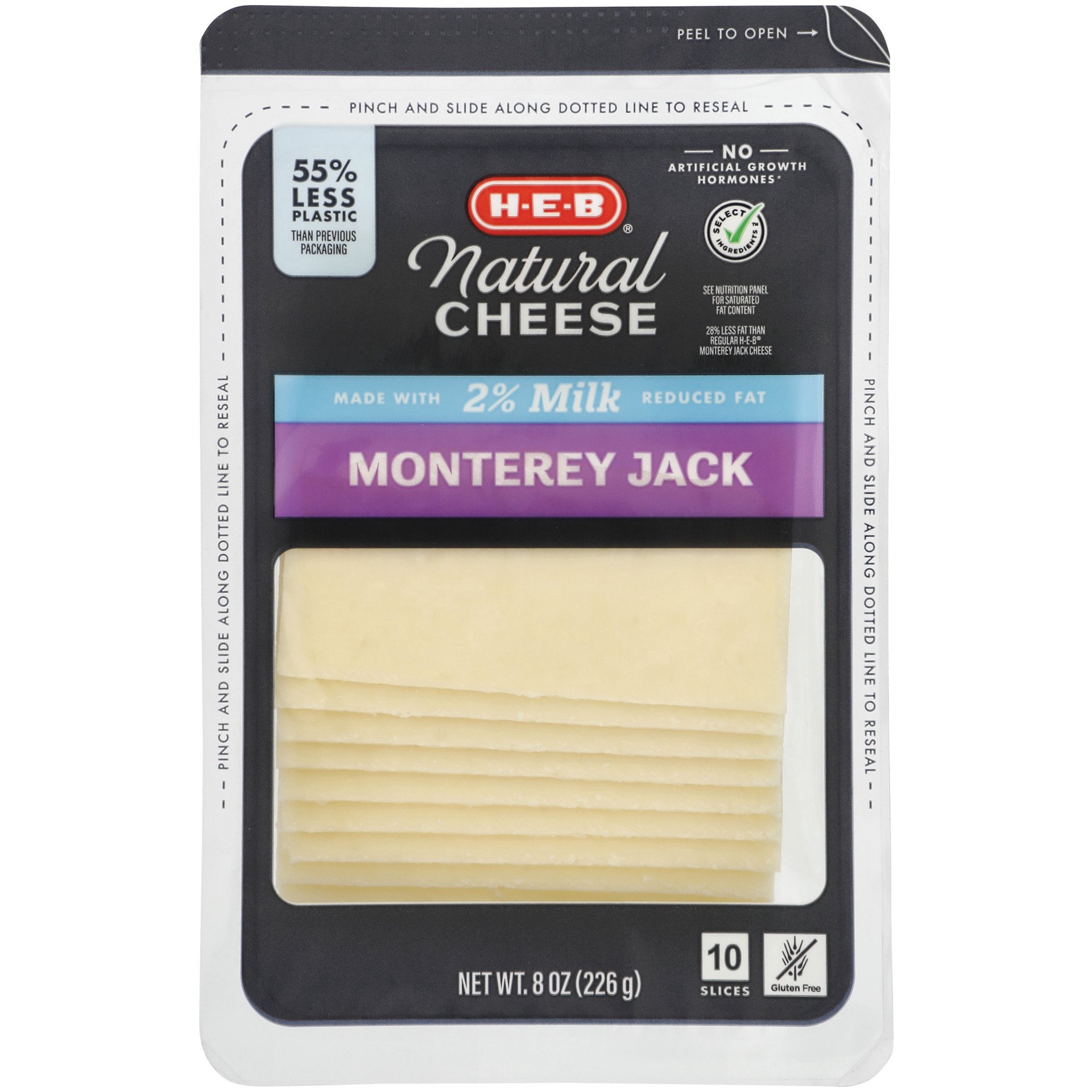 slide 1 of 1, H-E-B 2% Milk Monterey Jack Thin Sliced Cheese, 8 oz