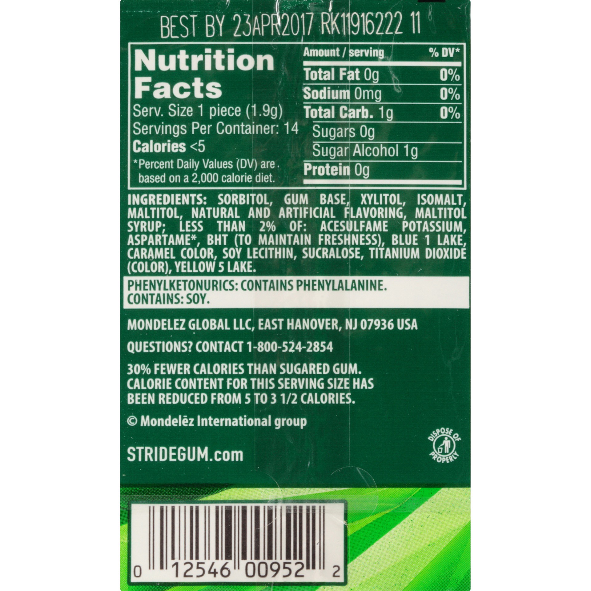 slide 5 of 8, Stride Spearmint Sugar Free Gum, 14 Piece Pack, 0.06 lb