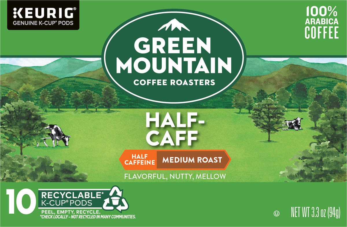 slide 9 of 10, Green Mountain Coffee Roasters Half Caff Keurig Single-Serve K-Cup pods, Medium Roast Coffee- 10 ct, 10 ct