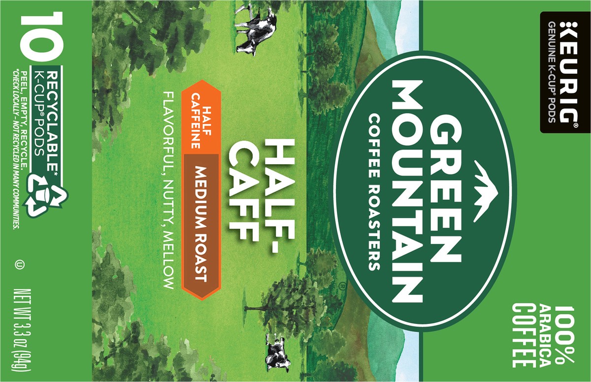 slide 3 of 10, Green Mountain Coffee Roasters Half Caff Keurig Single-Serve K-Cup pods, Medium Roast Coffee- 10 ct, 10 ct
