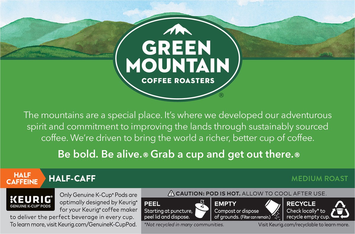 slide 10 of 10, Green Mountain Coffee Roasters Half Caff Keurig Single-Serve K-Cup pods, Medium Roast Coffee- 10 ct, 10 ct