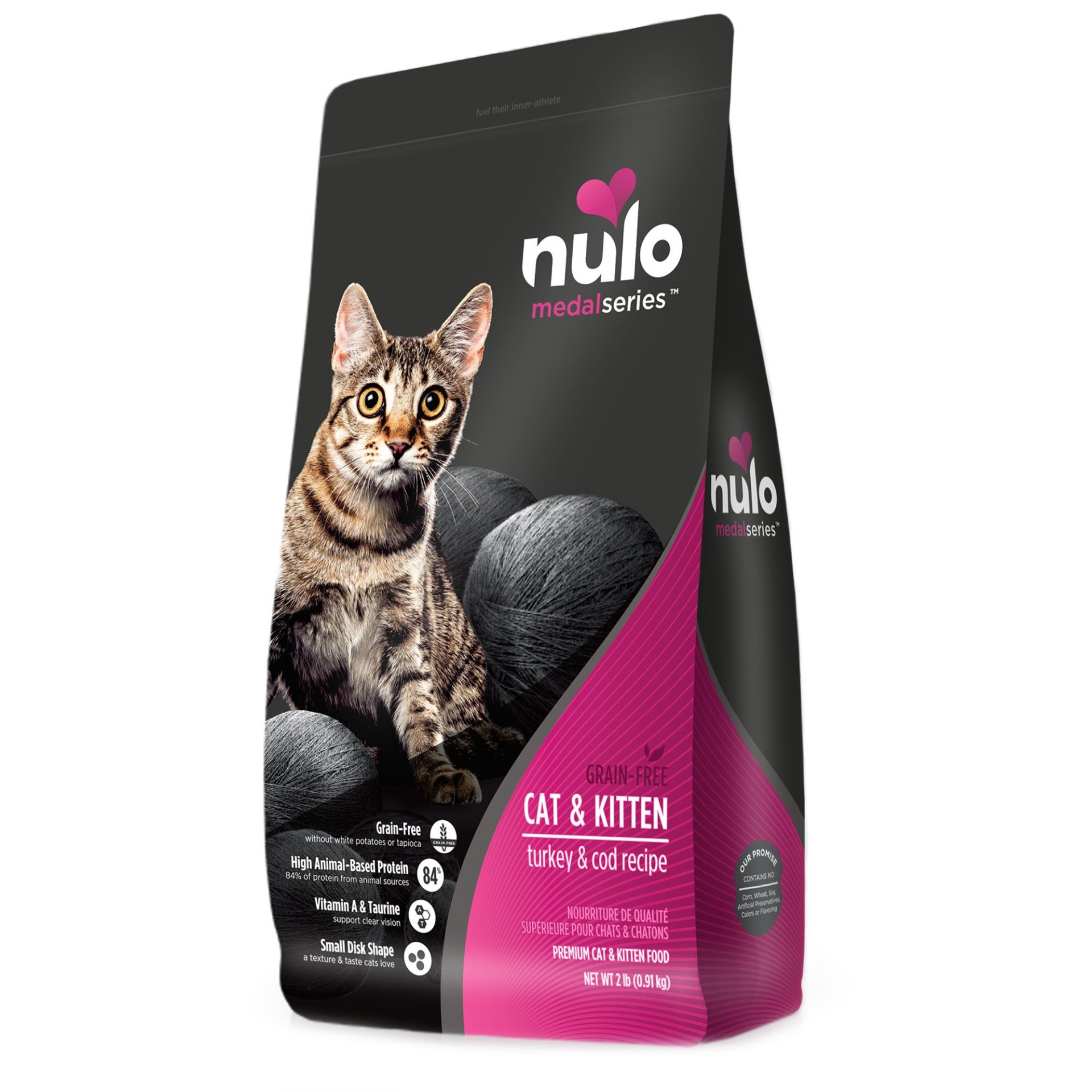 slide 1 of 1, Nulo MedalSeries All Life stages Dry Cat Food - Grain Free, Turky & Cod, 2 lb