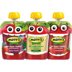 Mott's Mott''s No Sugar Added Applesauce Variety Pack, 3.2 oz Clear Pouches, 20 Pack