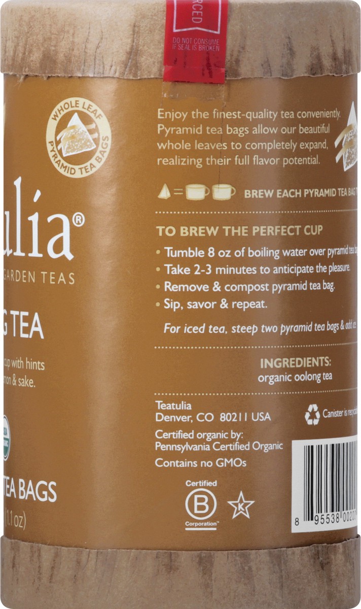 slide 6 of 11, Teatulia Organic Pyramid Tea Bags Oolong Tea 16 ea, 16 ct