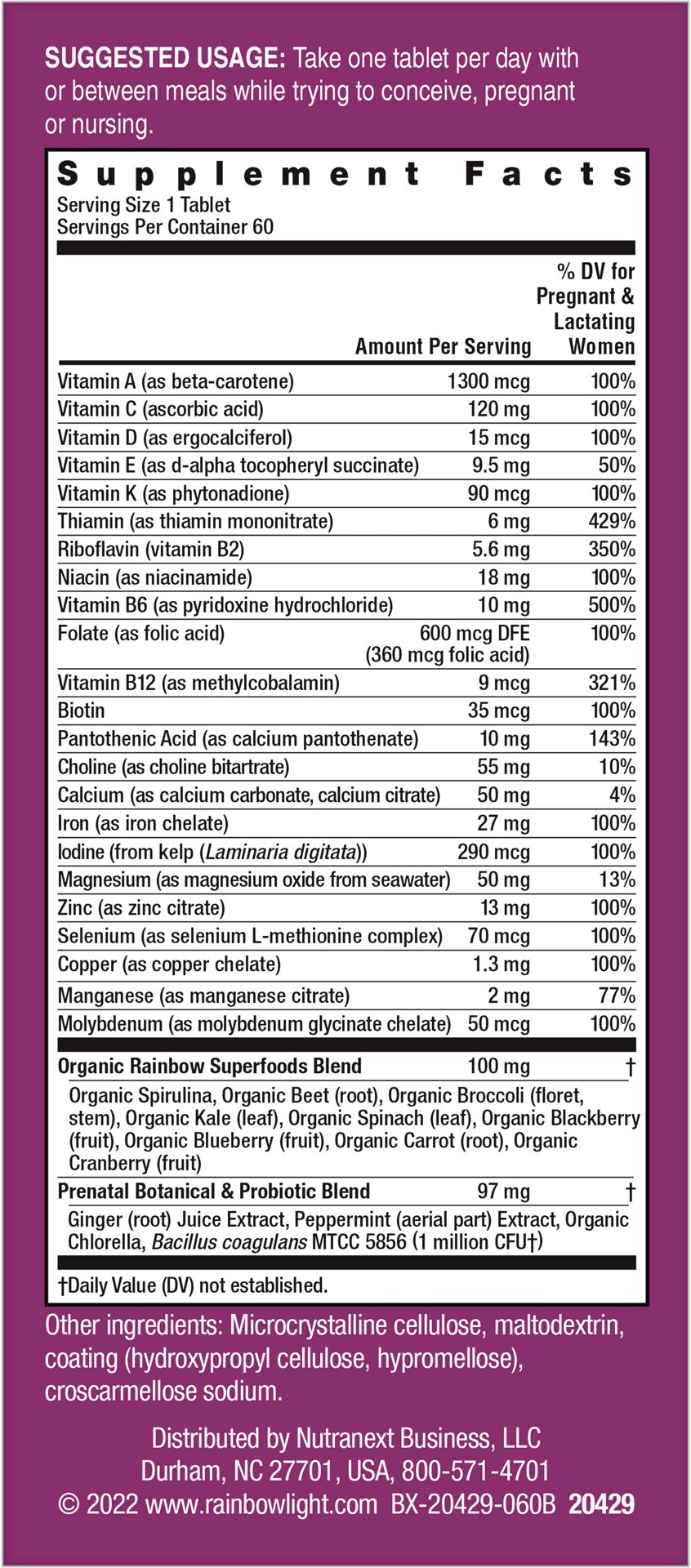 slide 5 of 5, Rainbow Light Prenatal One Multivitamin Tablets - 60ct, 60 ct
