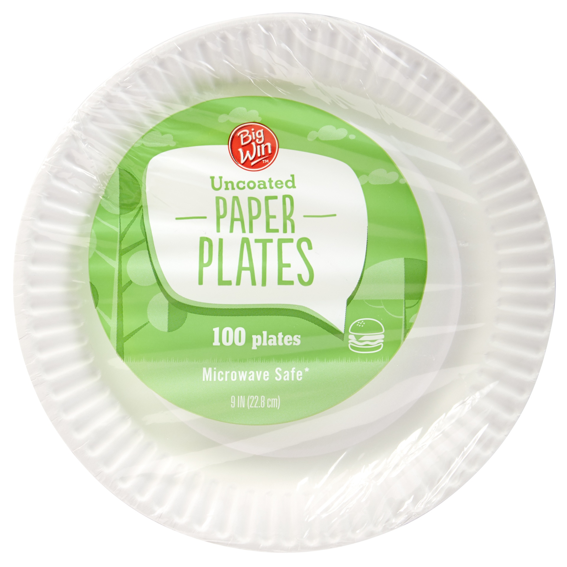 slide 1 of 2, Big Win Uncoated Paper Plates, 9 in, 100 ct