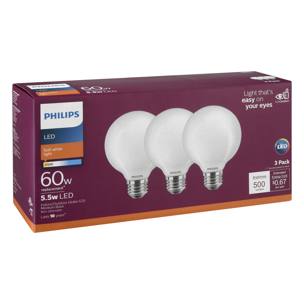 slide 3 of 9, Philips 3 Pack 5.5 Watts Soft White LED Light Bulbs 3 ea, 3 ct