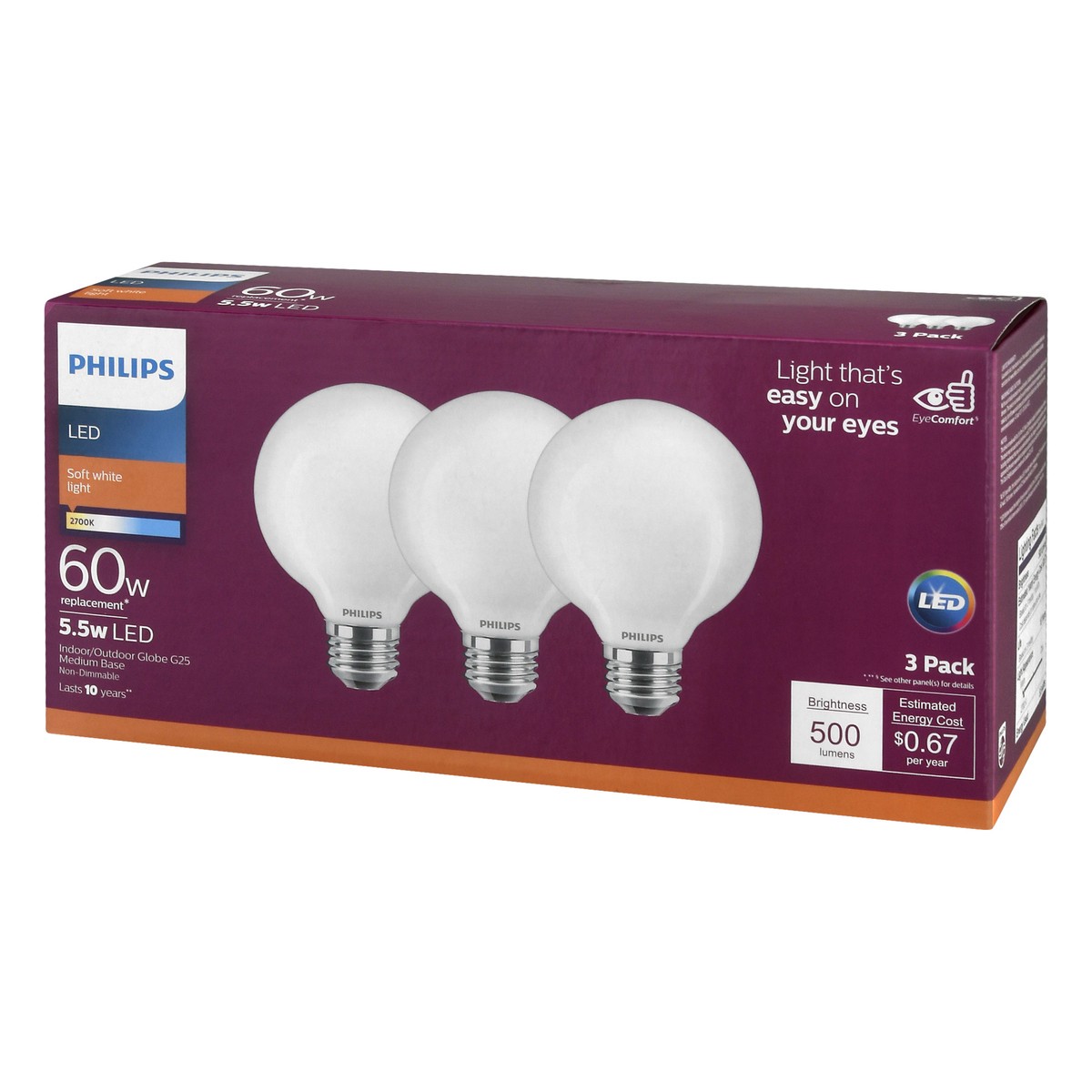 slide 4 of 9, Philips 3 Pack 5.5 Watts Soft White LED Light Bulbs 3 ea, 3 ct