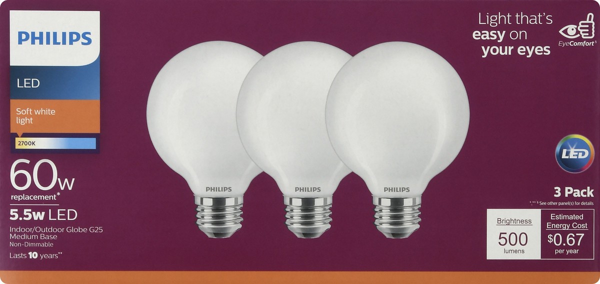 slide 9 of 9, Philips 3 Pack 5.5 Watts Soft White LED Light Bulbs 3 ea, 3 ct