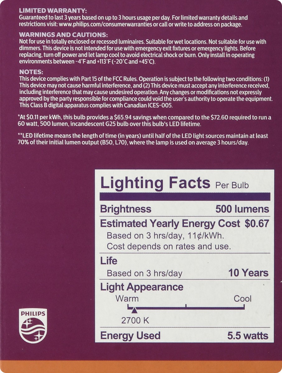 slide 7 of 9, Philips 3 Pack 5.5 Watts Soft White LED Light Bulbs 3 ea, 3 ct