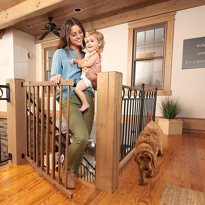 slide 8 of 8, Evenflo Walk-Thru Farmhouse Hardware-Mount Stairway Safety Gate - Brown, 1 ct