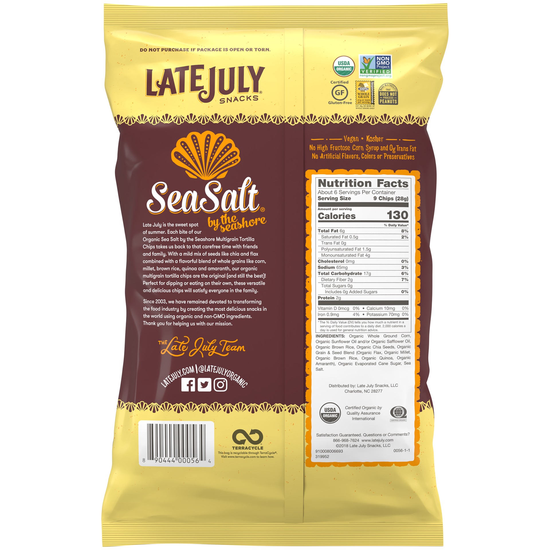 slide 5 of 5, Late July Sea Salt Oragnic Multi Grain Chips, 6 oz