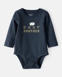 Carter's Baby Boy Sweetest Baby Brother Cotton Long-Sleeve Graphic Bodysuit - Navy Blue, 12M