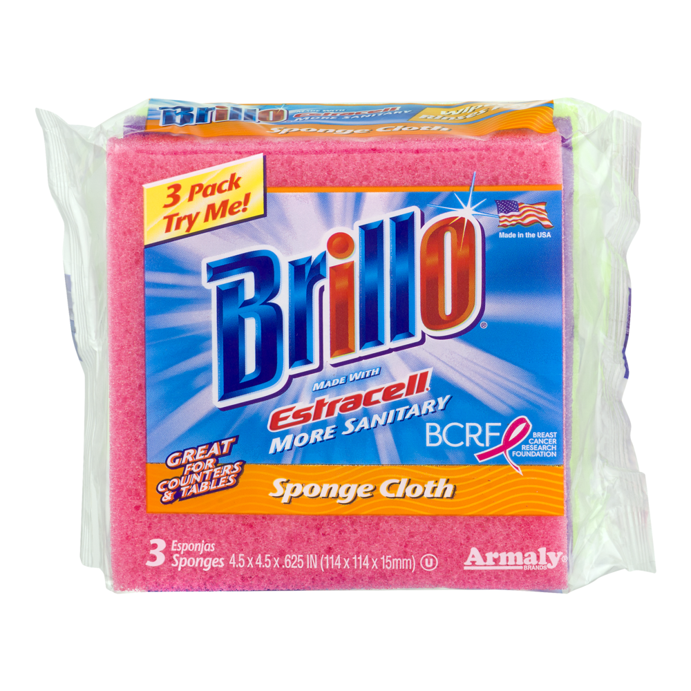 slide 1 of 1, Brillo Sponge Cloth, 3 ct