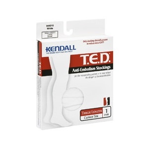 slide 1 of 1, Kendall Ted Anti-Embolism Stockings Thigh Length White, Large Short, 1 ct
