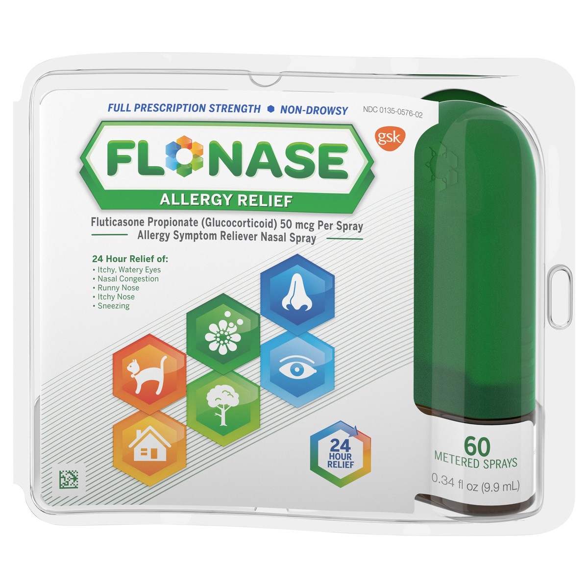 slide 1 of 5, Flonase Allergy Relief, Full Prescription Strength, Non-Drowsy, Nasal Spray, 0.34 fl oz