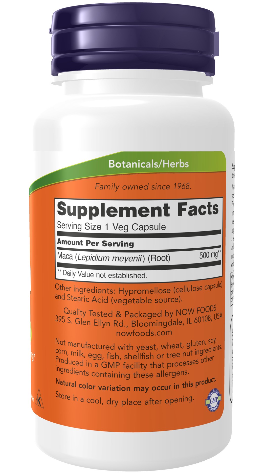 slide 2 of 4, NOW Maca 500 mg - 100 Veg Capsules, 100 ct