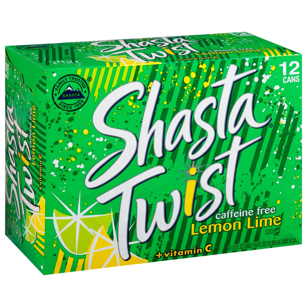 slide 8 of 9, Shasta Twist Caffeine Free + Vitamin C Lemon Lime Soda - 12 fl oz, 12 fl oz