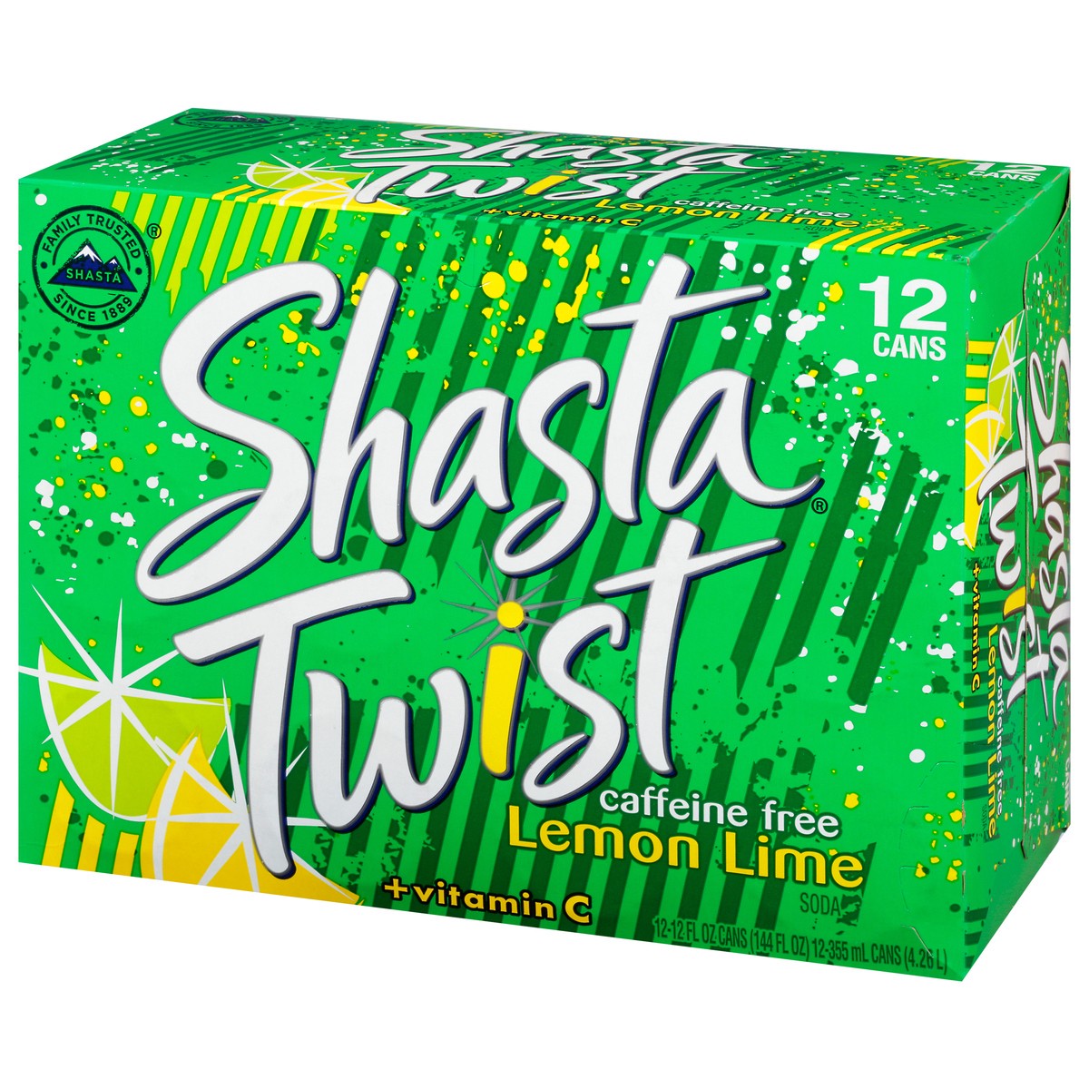 slide 9 of 9, Shasta Twist Caffeine Free + Vitamin C Lemon Lime Soda - 12 fl oz, 12 fl oz