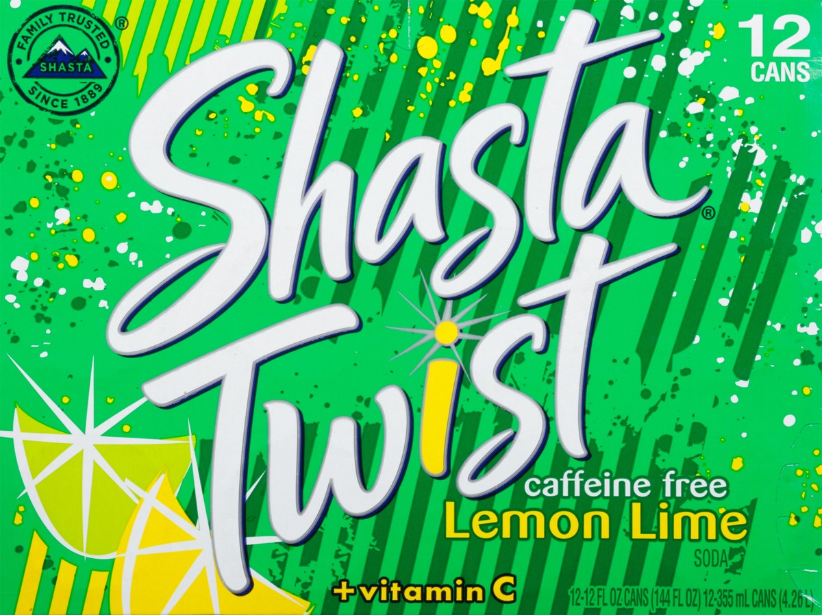 slide 6 of 9, Shasta Twist Caffeine Free + Vitamin C Lemon Lime Soda - 12 fl oz, 12 fl oz