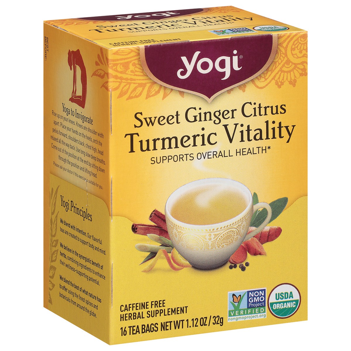 slide 8 of 9, Yogi Caffeine Free Turmeric Vitality Sweet Ginger Citrus Herbal Supplement 16 Bags, 16 ct