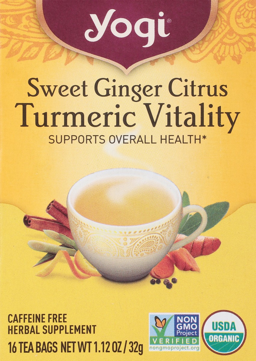 slide 6 of 9, Yogi Caffeine Free Turmeric Vitality Sweet Ginger Citrus Herbal Supplement 16 Bags, 16 ct