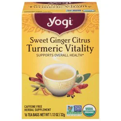 Yogi Tea Sweet Ginger Citrus Turmeric Vitality, Herbal Tea Bags, 16 Count