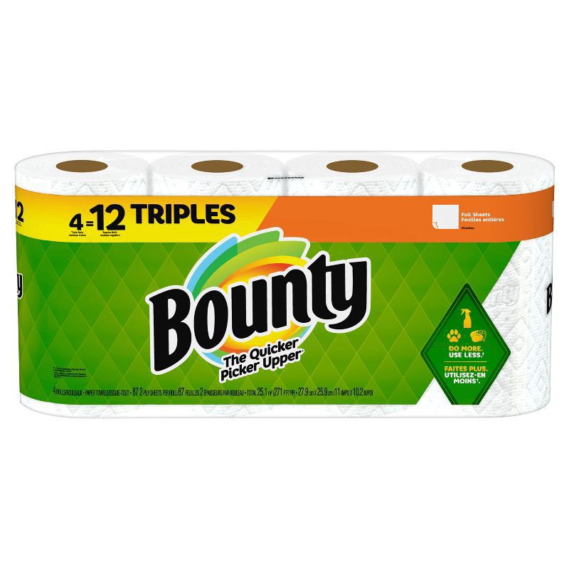 slide 12 of 16, Bounty Paper Towels Full Sheet White, 4 Triple Rolls, 75 Sheets Per Roll, 4 ct