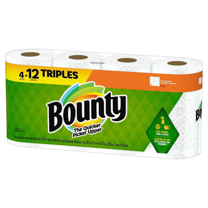 slide 10 of 16, Bounty Paper Towels Full Sheet White, 4 Triple Rolls, 75 Sheets Per Roll, 4 ct