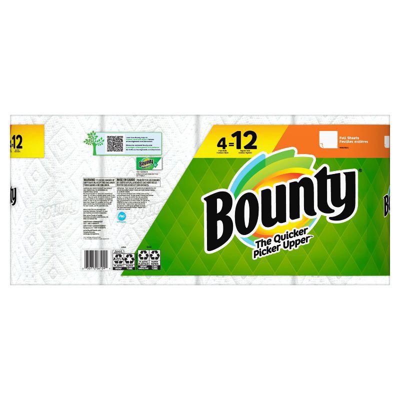 slide 9 of 16, Bounty Paper Towels Full Sheet White, 4 Triple Rolls, 75 Sheets Per Roll, 4 ct
