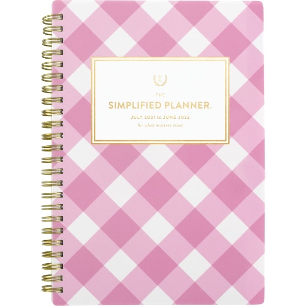 slide 1 of 8, At-A-Glance Simplified By Emily Ley Academic Weekly/Monthly Planner, 8-1/2'' X 5-1/2'', Pink Gingham, July 2021 To June 2022, El62-200A, 1 ct