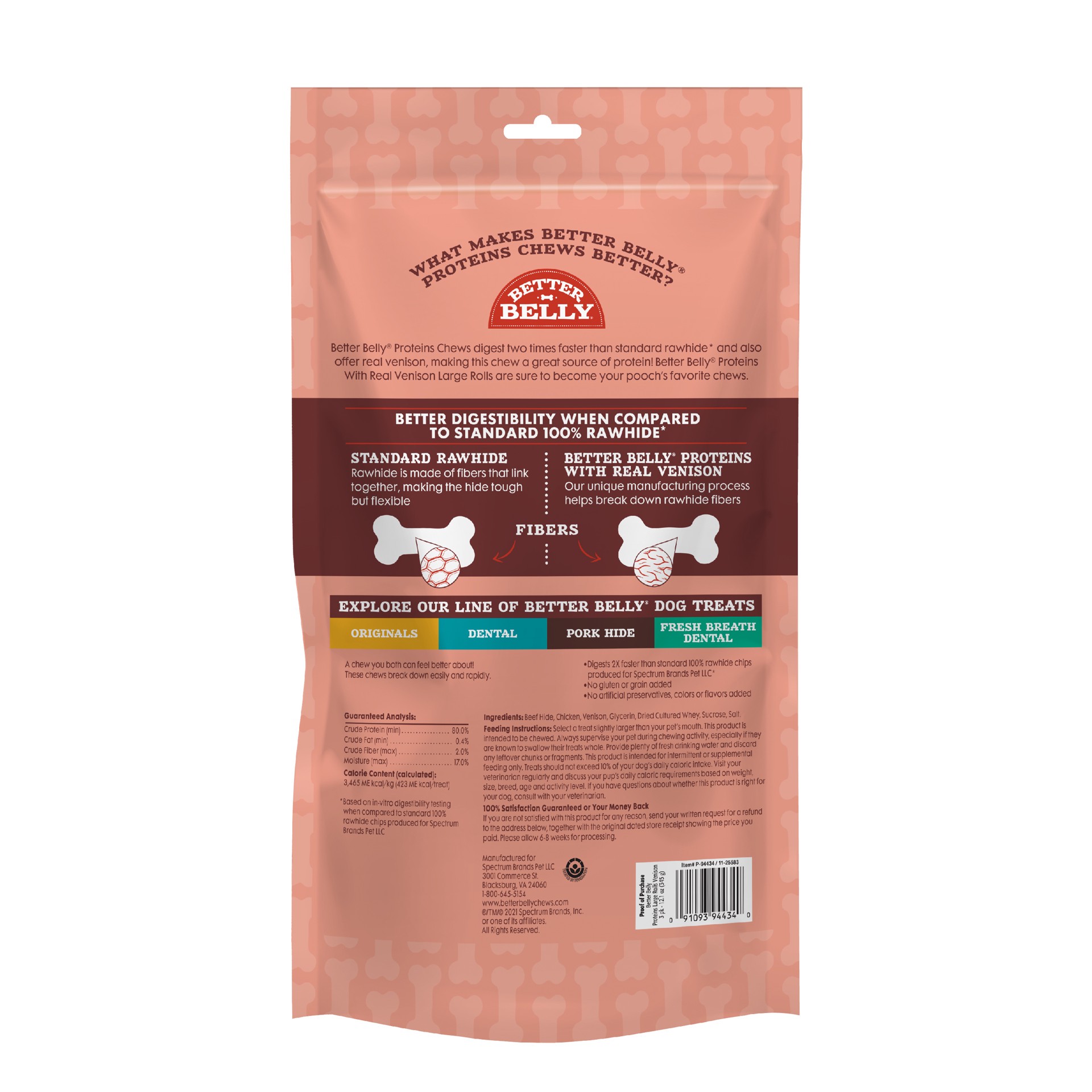 slide 8 of 10, Better Belly Proteins With Real Venison Large Rolls 3 Count, Digestible Rawhide For Dogs, 0.85 lb