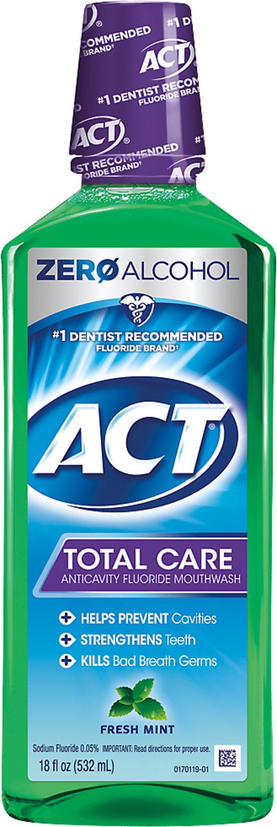 slide 1 of 3, ACT Total Care Anticavity Fluoride Fresh Mint Mouthwash 18 oz, 18 fl oz