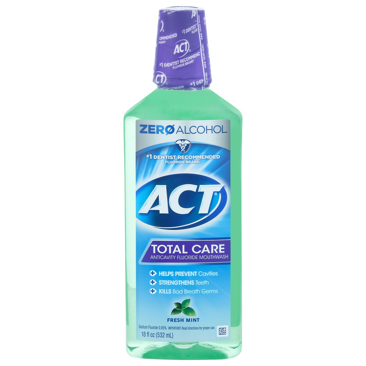 slide 1 of 1, ACT Fresh Mint Total Care Anticavity Fluoride Mouthwash, 18 fl oz