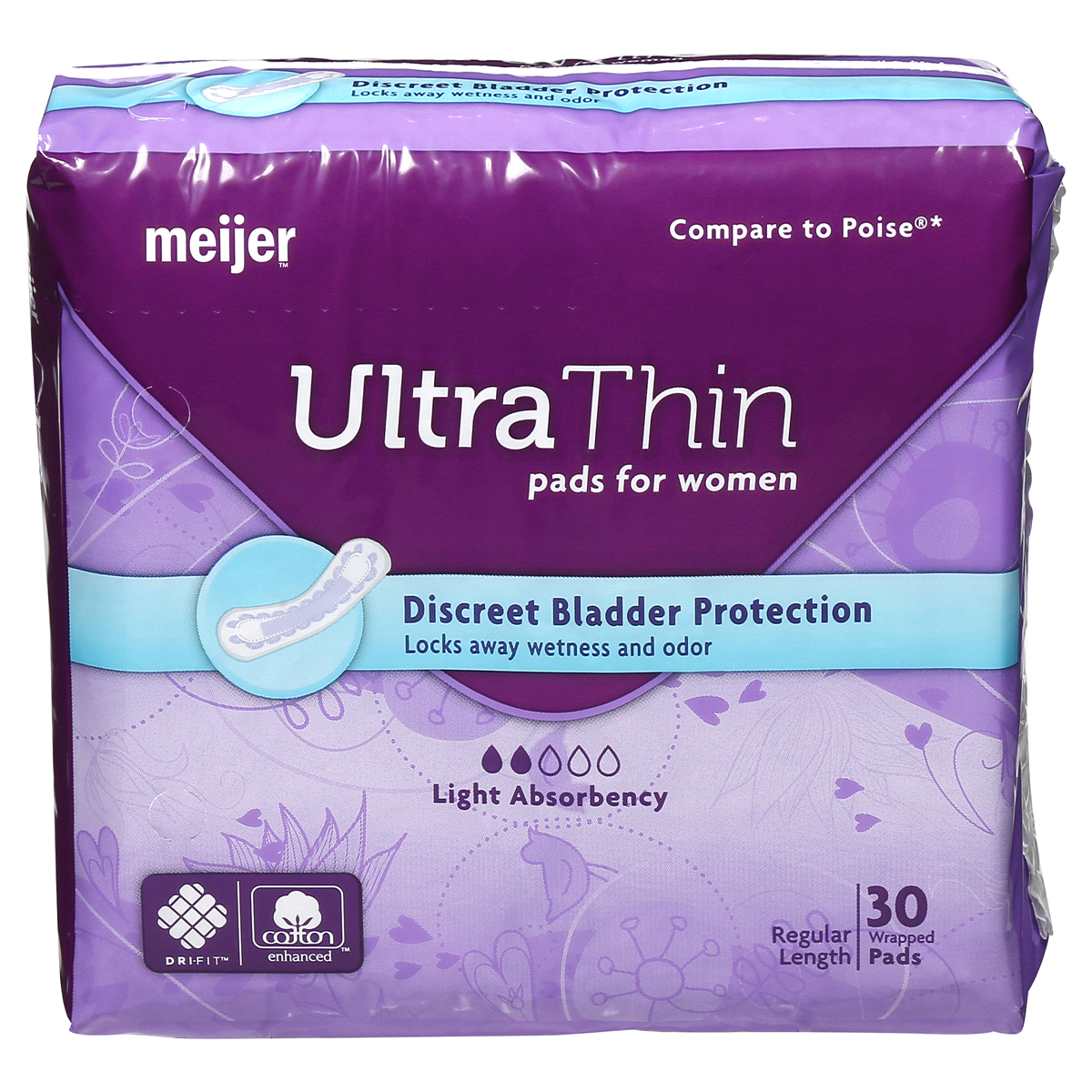 slide 2 of 7, Meijer Ultra Thin Pads, Light Absorbency, 30 ct