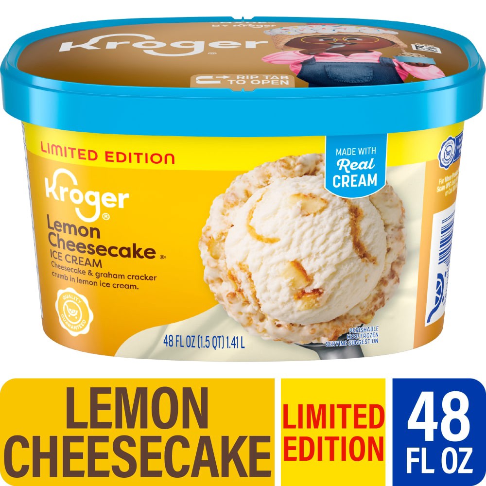 slide 1 of 5, Kroger Lemon Cheesecake Ice Cream Tub, 48 fl oz