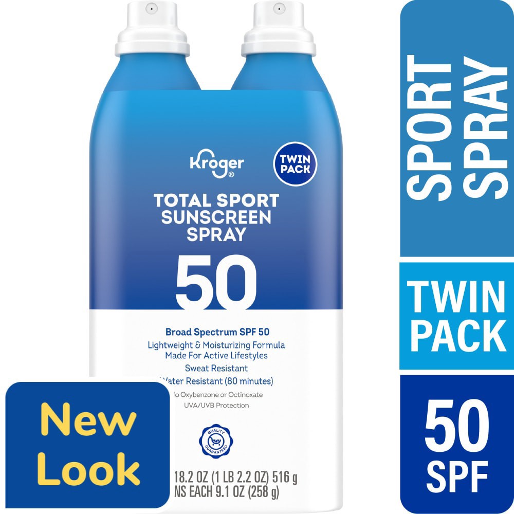 slide 1 of 3, Kroger® Total Sport Sunscreen Spray SPF 50, 9.1 oz / 2 ct