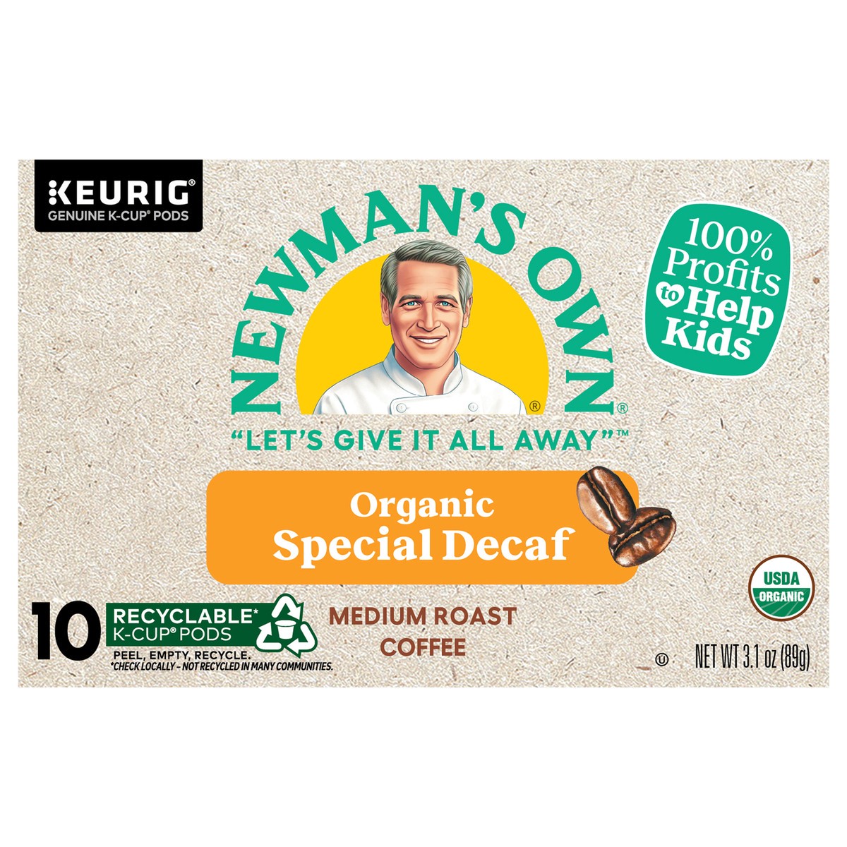 slide 9 of 10, Newman's Own Organics Special Blend Decaf Keurig Single-Serve K-Cup Pods, Medium Roast Coffee, 10 Count, 10 ct