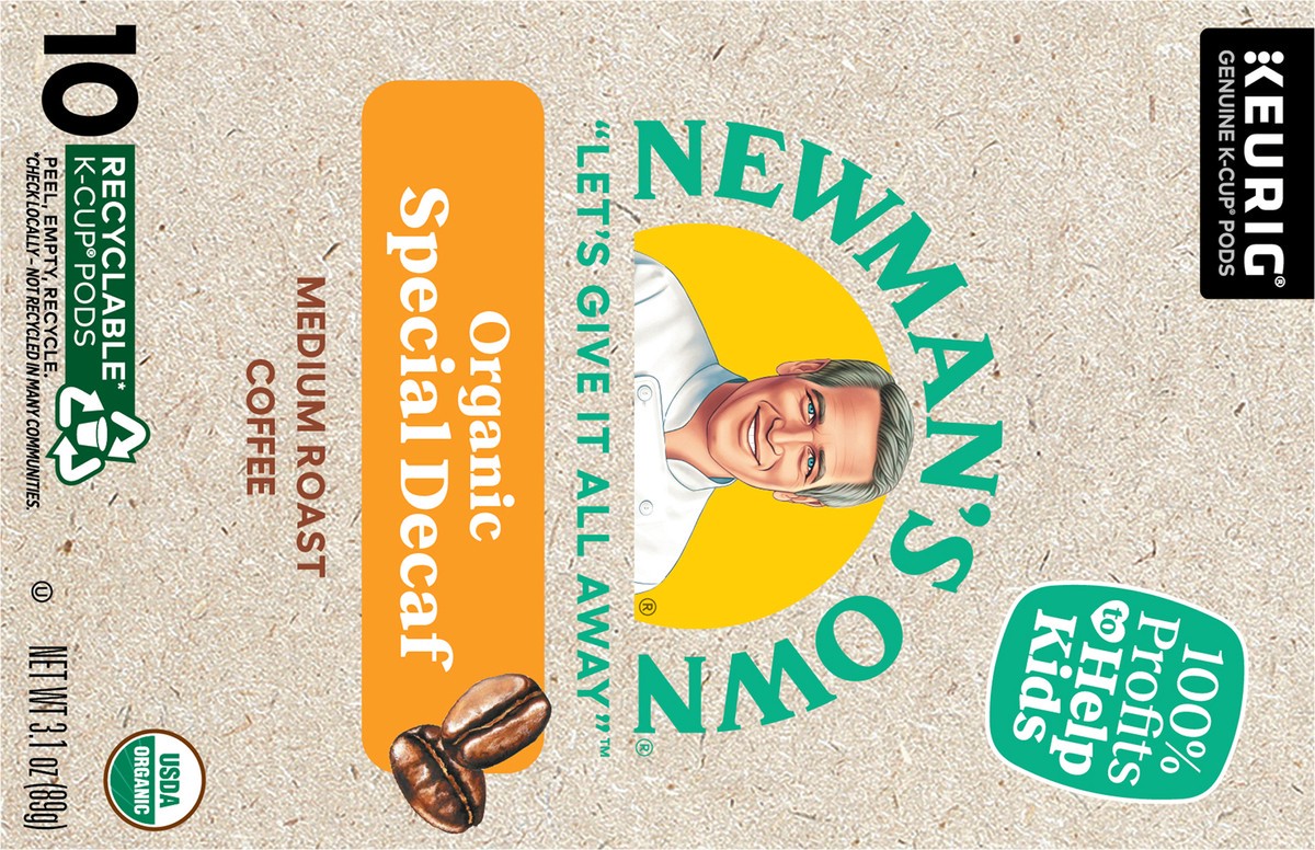 slide 3 of 10, Newman's Own Organics Special Blend Decaf Keurig Single-Serve K-Cup Pods, Medium Roast Coffee, 10 Count, 10 ct
