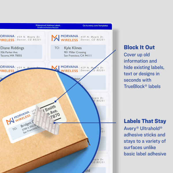 slide 5 of 9, Avery® Waterproof Shipping Labels With Ultrahold® Permanent Adhesive, Rectangle, 2""x4"", Matte White, Pack Of 100, 1 ct
