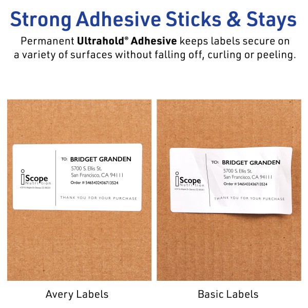 slide 6 of 9, Avery® Waterproof Shipping Labels With Ultrahold® Permanent Adhesive, Rectangle, 2""x4"", Matte White, Pack Of 100, 1 ct