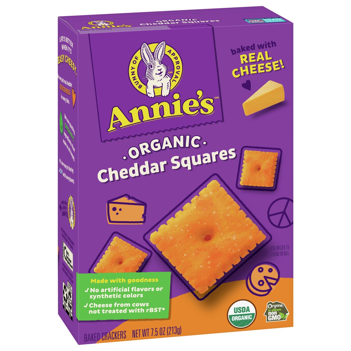 slide 2 of 9, Annie's Organic Cheddar Squares, Baked Cracker Snacks, 7.5 oz., 7.5 oz