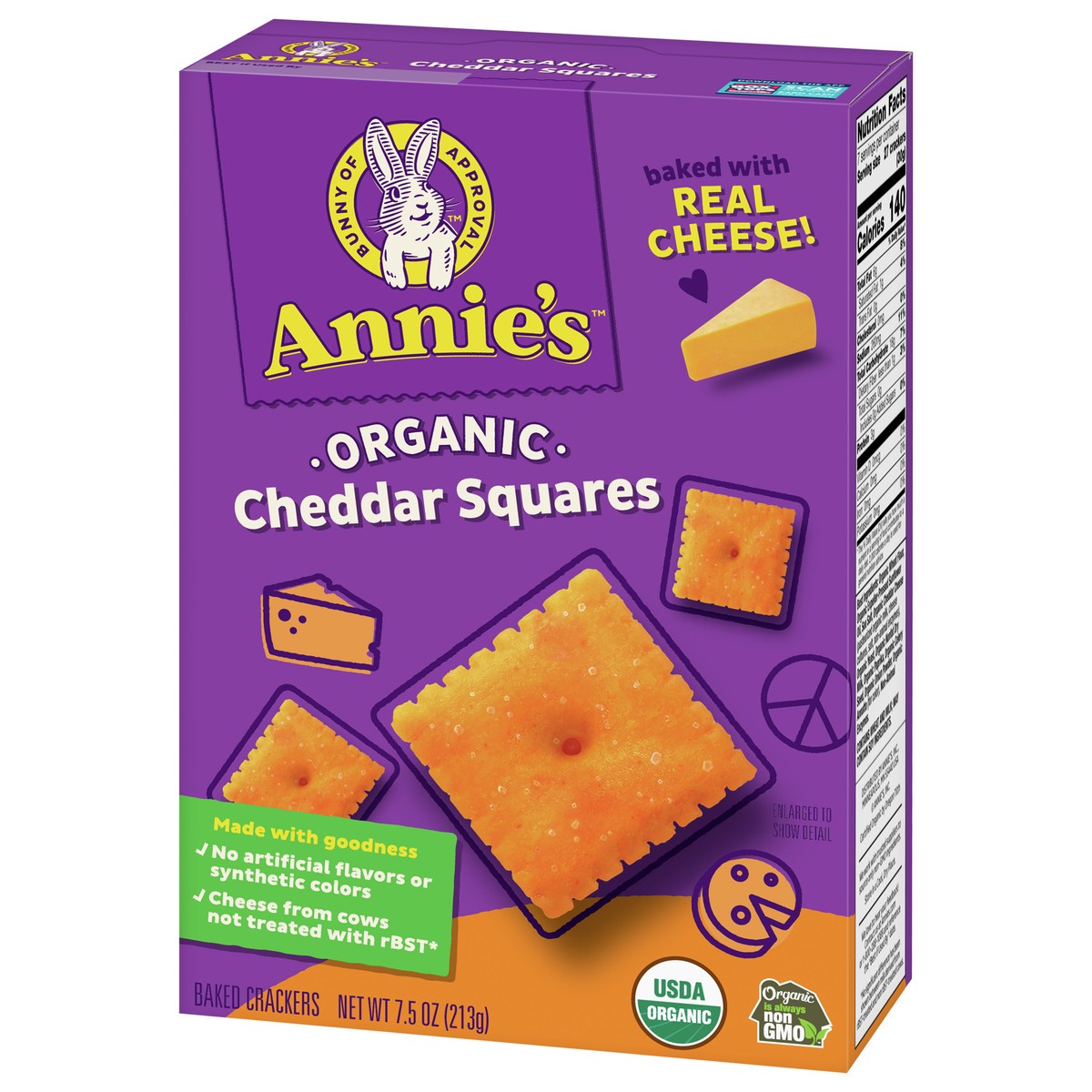 slide 3 of 9, Annie's Organic Cheddar Squares, Baked Cracker Snacks, 7.5 oz., 7.5 oz